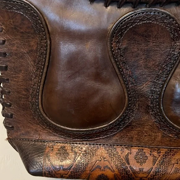 Anna Cainzo vintage leather brown tooled bag. - Picture 2 of 9